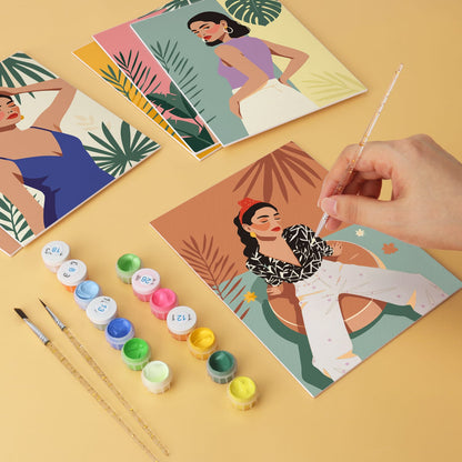 Mini Paint by Numbers Kit – Tropical Muse | 6 Canvas Panels