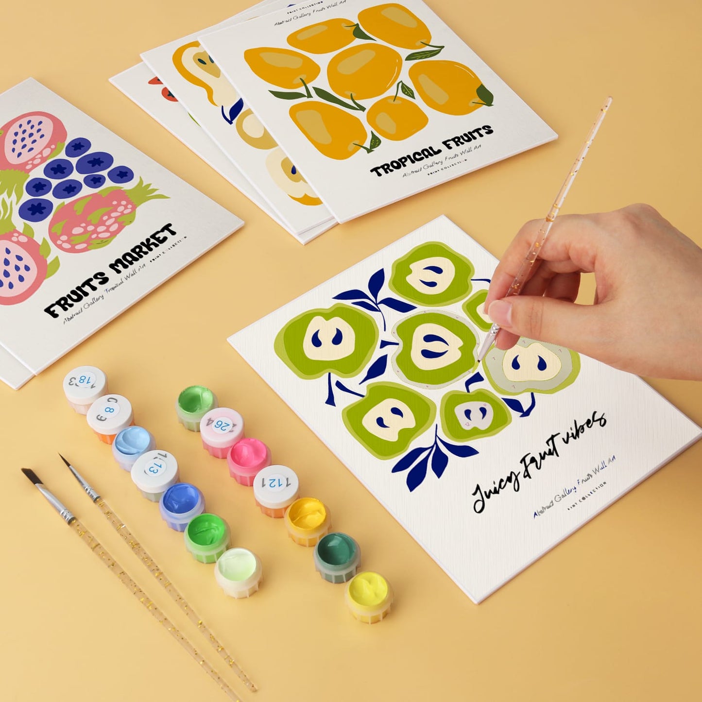 Mini Paint by Numbers Kit – Fruity Vibes | 6 Canvas Panels