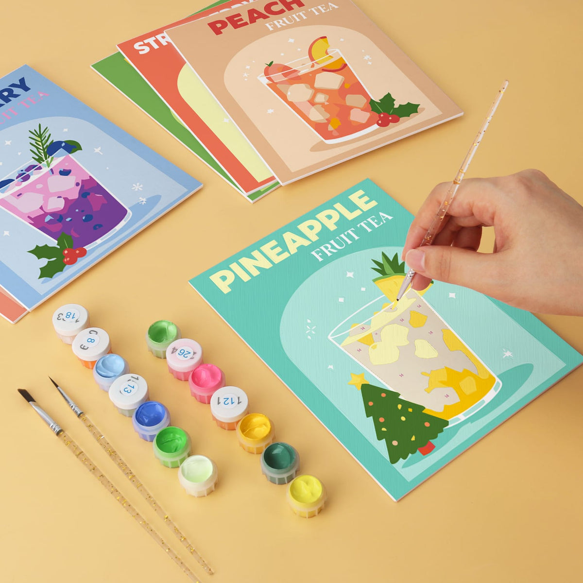 Mini Paint by Numbers Kit - Fruity Sips ｜6 Canvas Panels