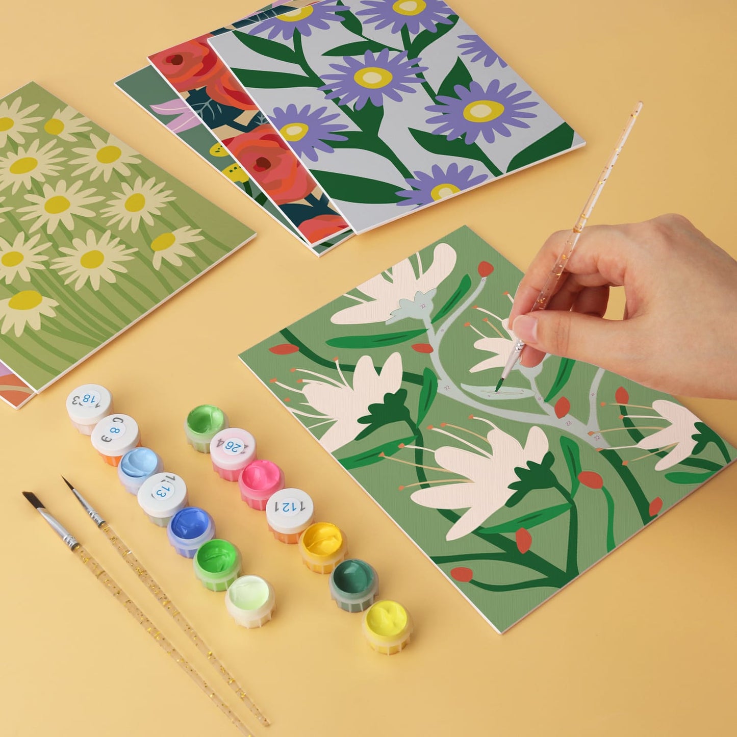 Mini Paint by Numbers Kit - Blooming Patterns ｜6 Canvas Panels