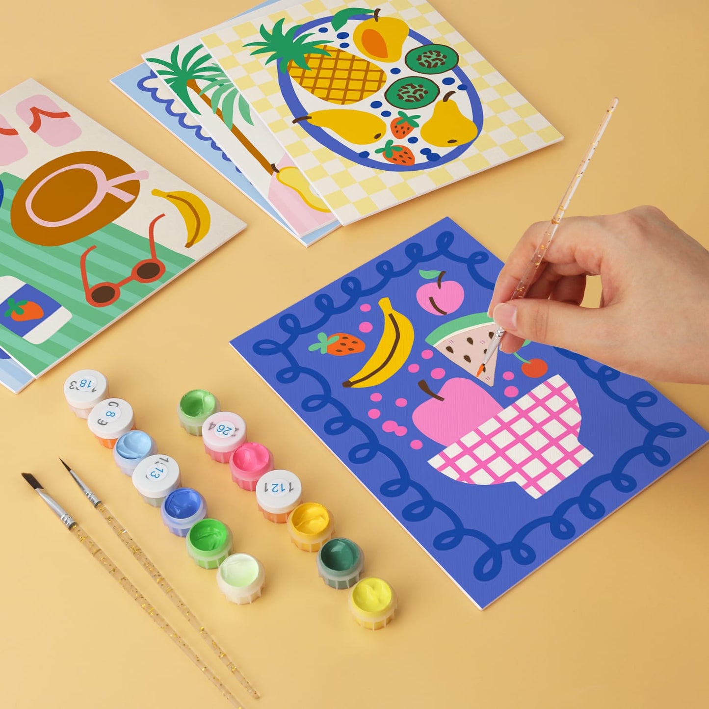 Mini Paint by Numbers Kit - Fruit & Fun ｜6 Canvas Panels