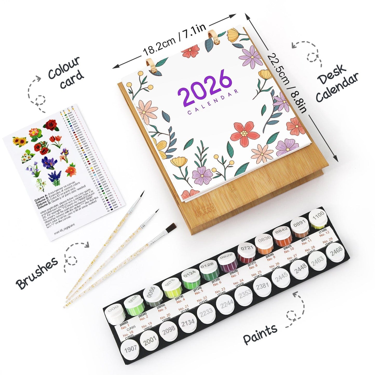ColourMost™ 2026 Desk Calendar Series –  Flowers /Paint by Numbers(18.2cm x 22.5cm)