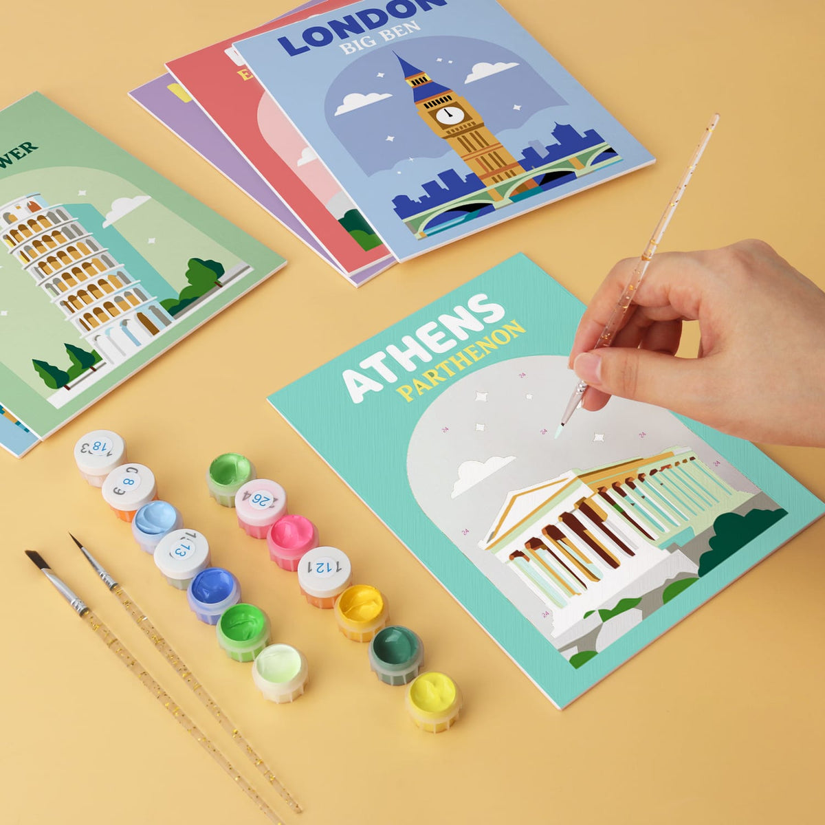 Mini Paint by Numbers Kit - Around the World ｜6 Canvas Panels