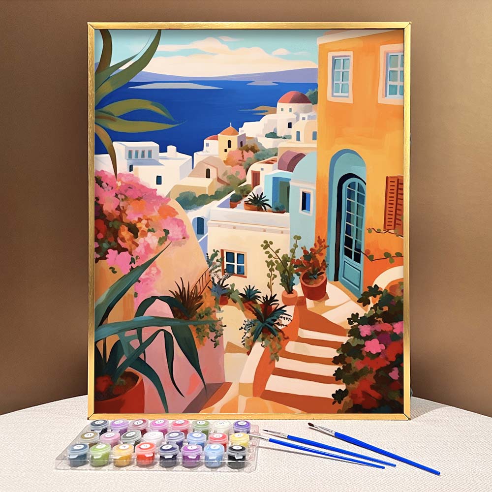 "Santorini, Greece" Series by ColourMost™ #07 - 'Resplendence' | Original Paint by Numbers (16"x20" / 40x50cm) | Also ship to UK, CA, AU, and NZ