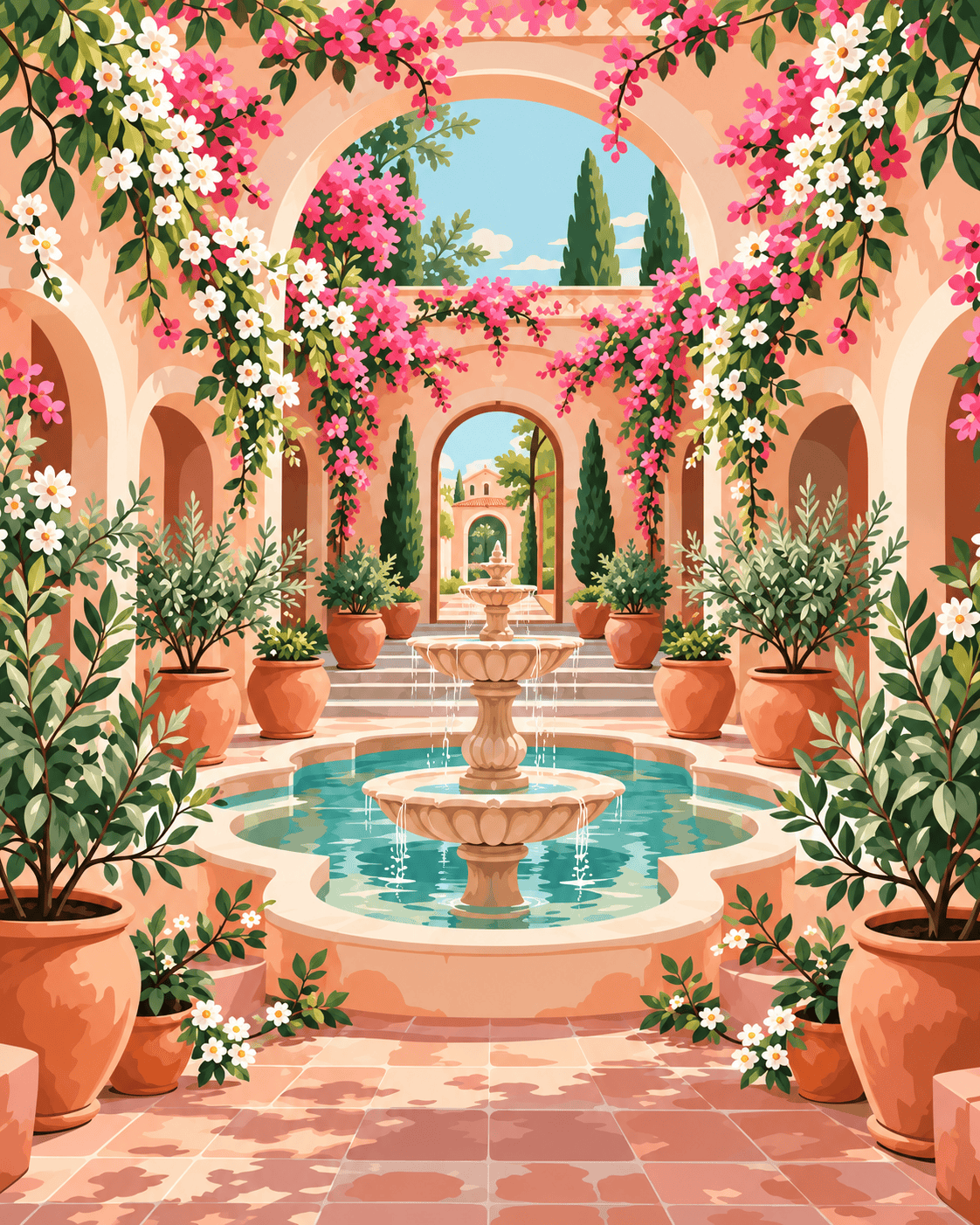 "Serenity Mandalas" Series - Blossoming Tuscan Courtyard P1027#02 | Original Paint by Numbers (40×50cm)