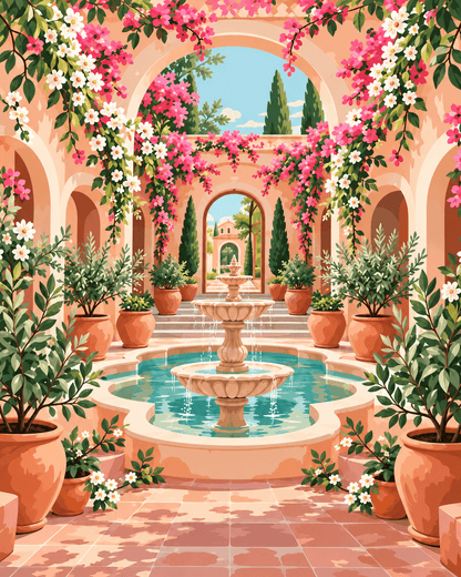 "Serenity Mandalas" Series - Blossoming Tuscan Courtyard P1027#02 | Original Paint by Numbers (40×50cm)