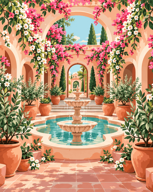 "Serenity Mandalas" Series - Blossoming Tuscan Courtyard P1027#02 | Original Paint by Numbers (40×50cm)
