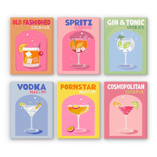 6 Mini Paintings - Colorful Cocktail Set (5.9“ x 7.9" / 15 x 20 cm)