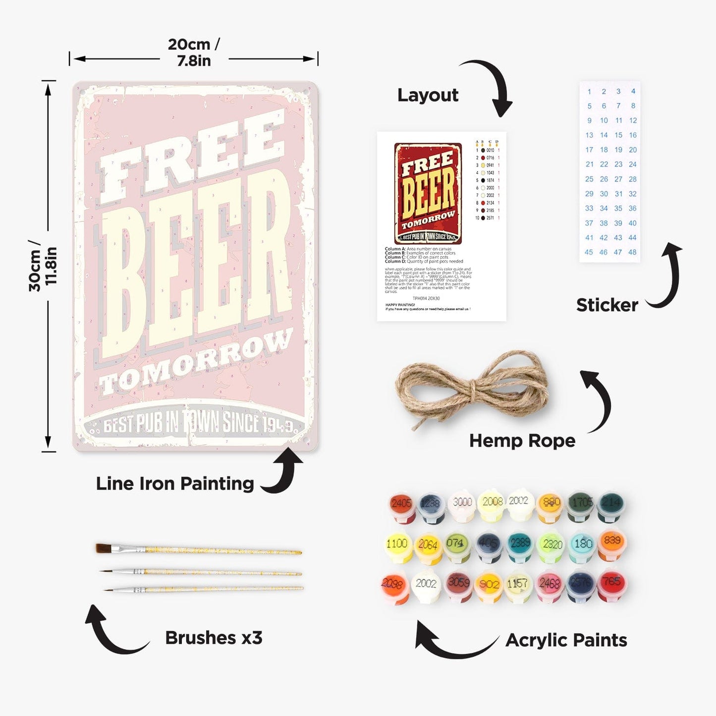 ColourMost™ Metal Bar/Posters Art Paint By Numbers- Free Beer Tomorrow #14 (20x30cm /7.8"x11.8"）