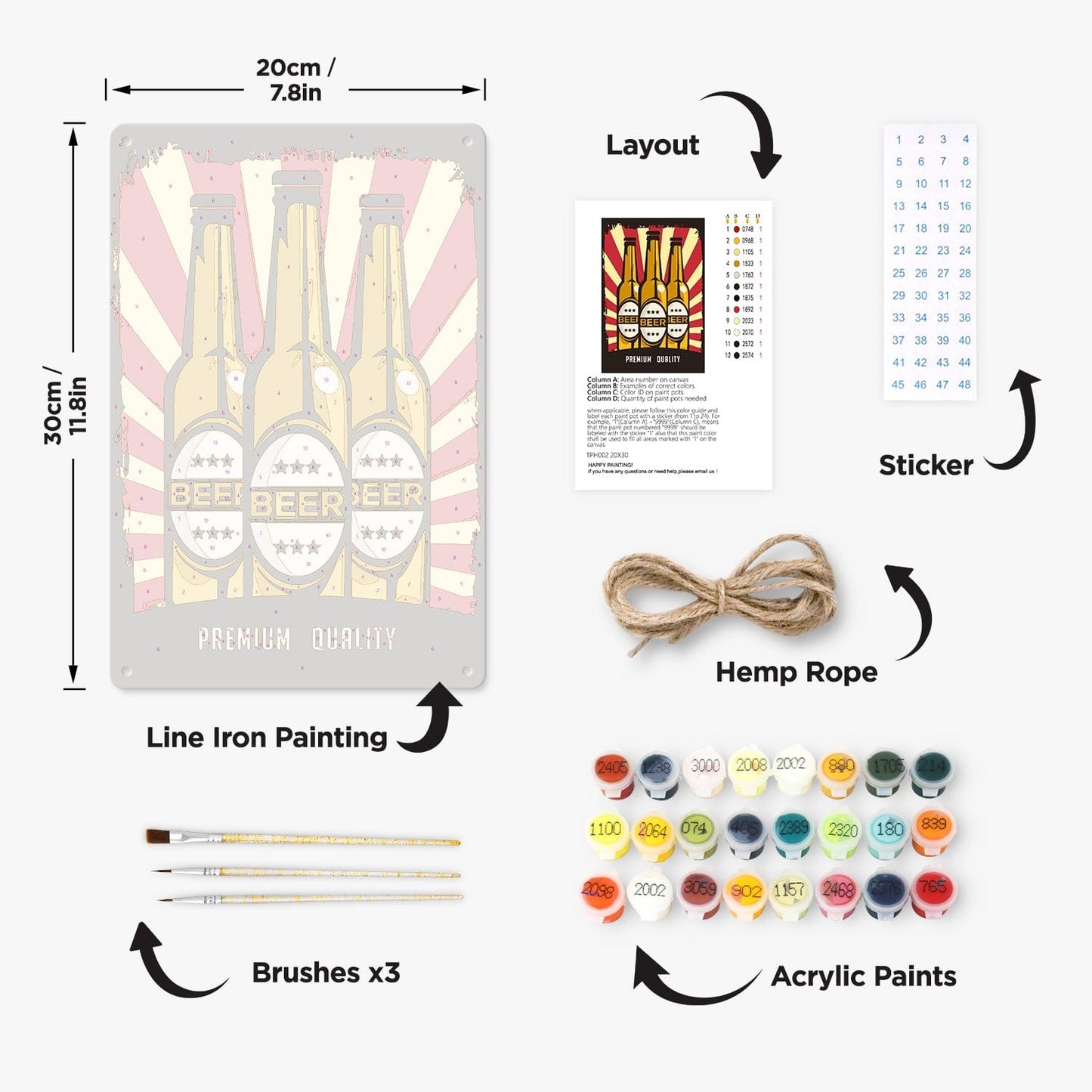 ColourMost™ Metal Bar/Posters Art Paint By Numbers- Premium Beer Trio #2 (20x30cm /7.8"x11.8"）