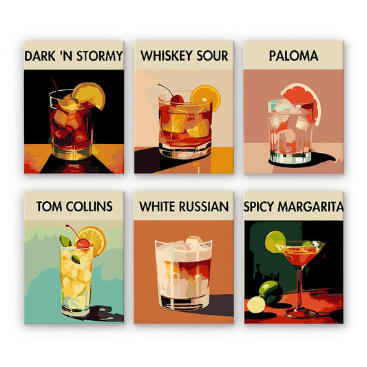 6 Mini Paintings – Sip & Paint Cocktail Set (5.9” x 7.9” / 15 x 20 cm)