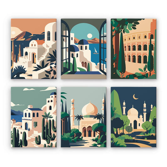 6 Mini Paintings – World Landmarks Set (5.9” x 7.9” / 15 x 20 cm)