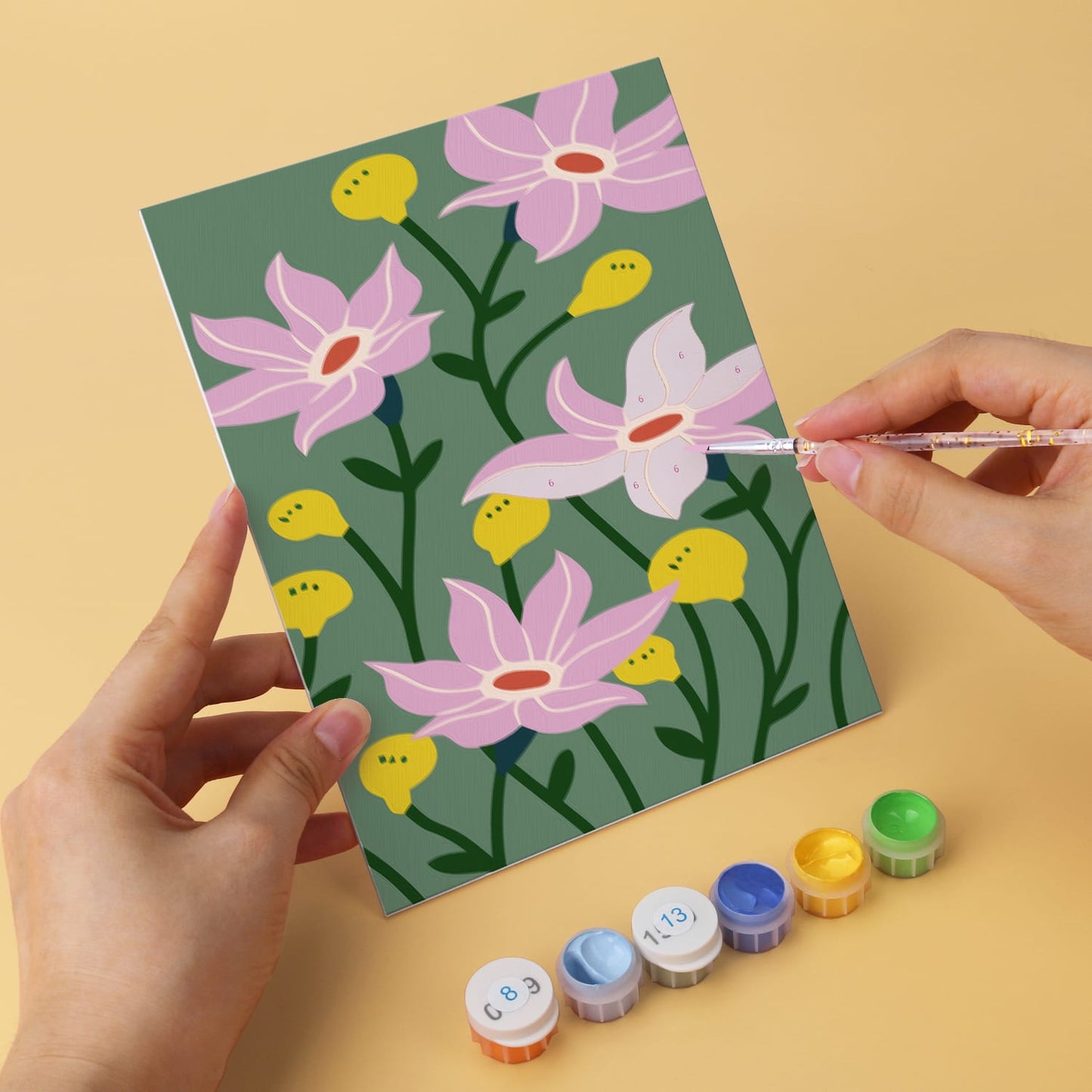 Mini Paint by Numbers Kit - Blooming Patterns ｜6 Canvas Panels