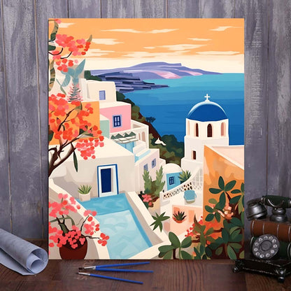 "Santorini, Greece" Series by ColourMost™ #09 - 'Aurelia' | Original Paint by Numbers (16"x20" / 40x50cm) | Also ship to UK, CA, AU, and NZ