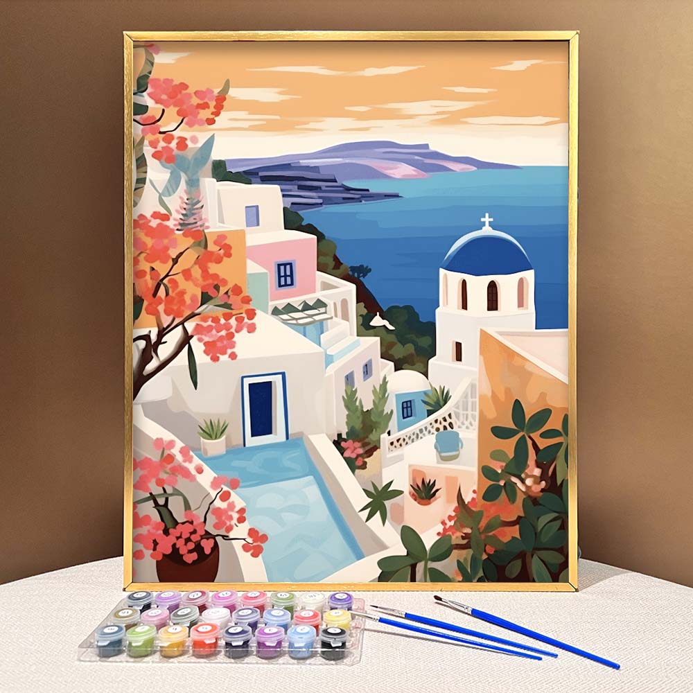 "Santorini, Greece" Series by ColourMost™ #09 - 'Aurelia' | Original Paint by Numbers (16"x20" / 40x50cm) | Also ship to UK, CA, AU, and NZ