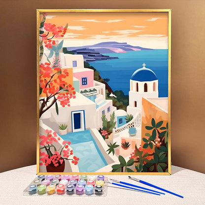 "Santorini, Greece" Series by ColourMost™ #09 - 'Aurelia' | Original Paint by Numbers (16"x20" / 40x50cm) | Also ship to UK, CA, AU, and NZ