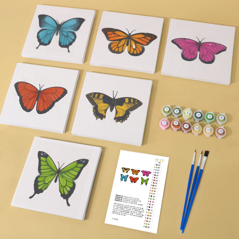 ColourMost™ Mini Paint by Numbers Series #03: 'Butterfly' - 6-in-1 Set (6"x6" / 15x15cm)