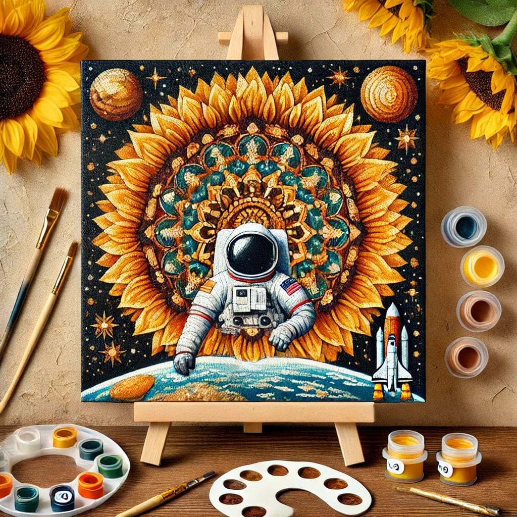 "Serenity Mandalas" Series - Astronaut#04 | Original Paint by Numbers 🎨&💎 Diamond Painting (16"x16" / 40x40cm)