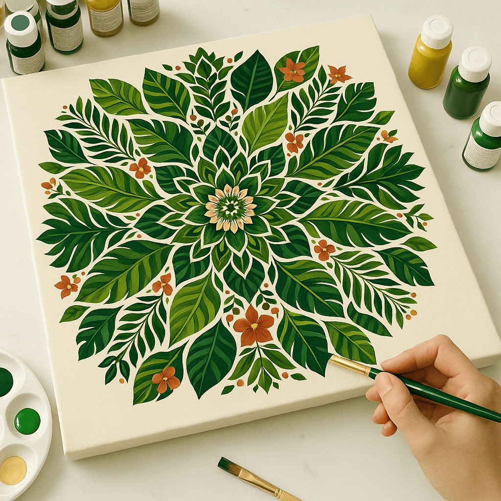 "Serenity Mandalas" Series - Botanical P251124#03 | Original Paint by Numbers (16"x16" / 40x40cm)