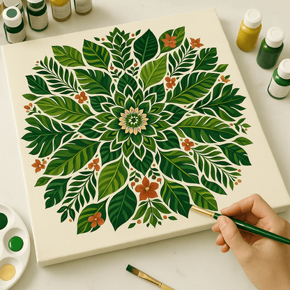 "Serenity Mandalas" Series - Botanical P251124#03 | Original Paint by Numbers (16"x16" / 40x40cm)