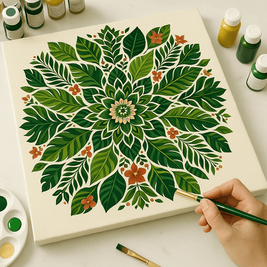 "Serenity Mandalas" Series - Botanical P251124#03 | Original Paint by Numbers (16"x16" / 40x40cm)