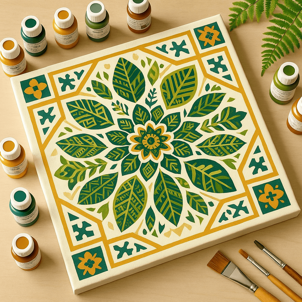 "Serenity Mandalas" Series - Botanical P251124#08 | Original Paint by Numbers (16"x16" / 40x40cm)