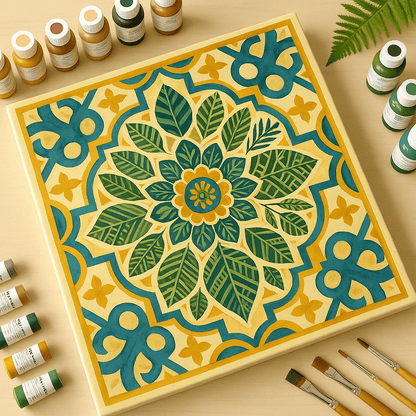 "Serenity Mandalas" Series - Botanical P251124#09 | Original Paint by Numbers (16"x16" / 40x40cm)