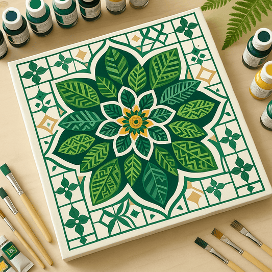 "Serenity Mandalas" Series - Botanical P251124#10 | Original Paint by Numbers (16"x16" / 40x40cm)