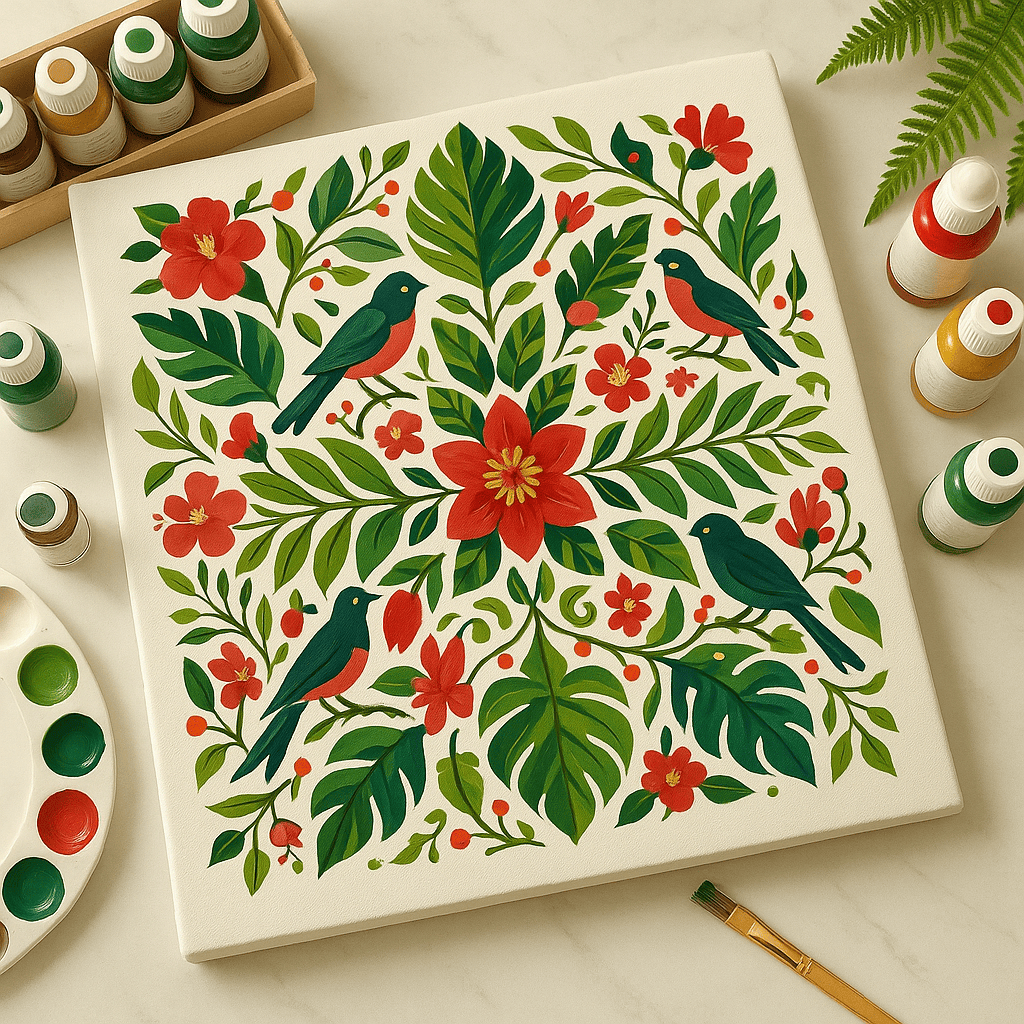 "Serenity Mandalas" Series - Botanical P251124#12| Original Paint by Numbers (16"x16" / 40x40cm)