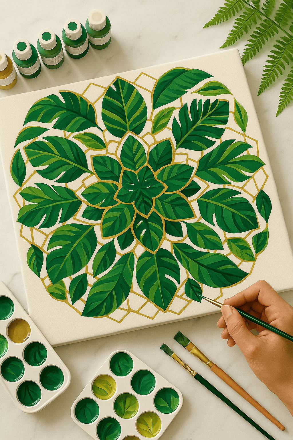"Serenity Mandalas" Series - Botanical P251124#24 | Original Paint by Numbers (16"x16" / 40x40cm)