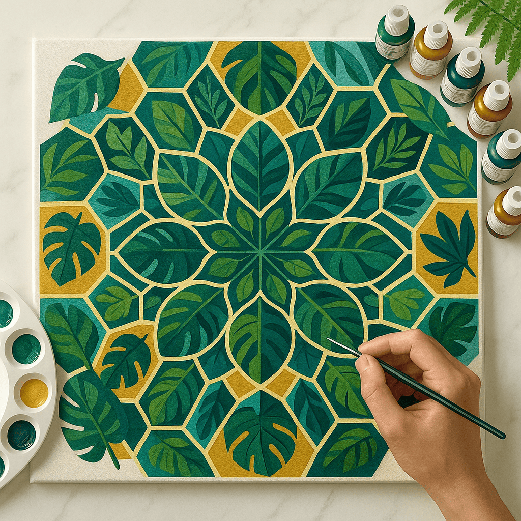 "Serenity Mandalas" Series - Botanical P251124#28 | Original Paint by Numbers (16"x16" / 40x40cm)