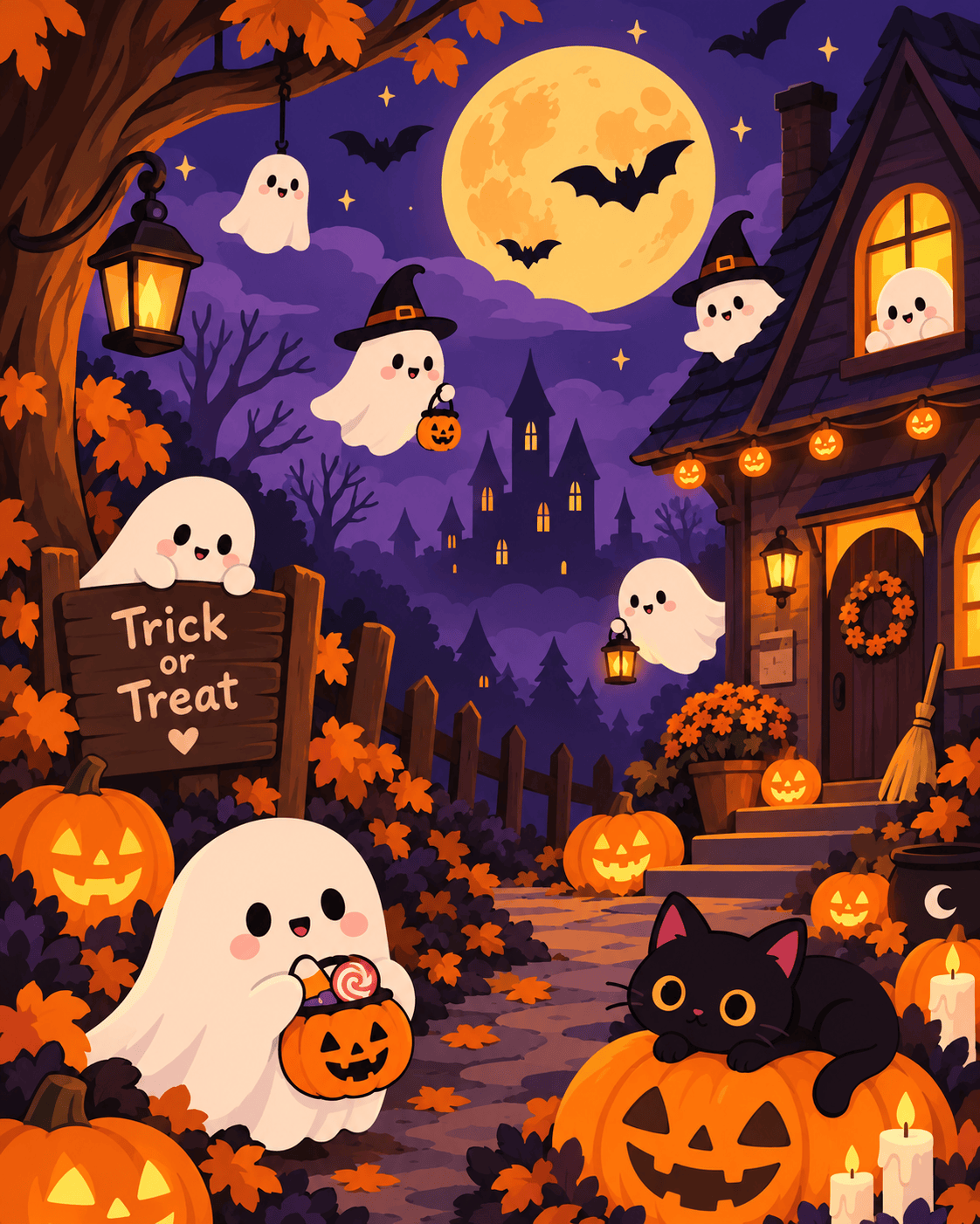 Moonlit Trick-or-Treat Village | Paint by Numbers (16"x20" / 40x50cm)