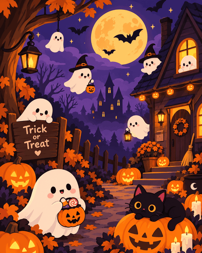 Moonlit Trick-or-Treat Village | Paint by Numbers (16"x20" / 40x50cm)