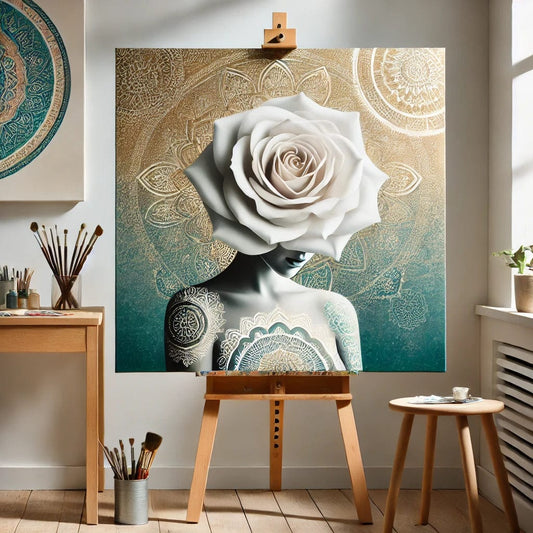 【New Arrival - 40% OFF】"Serenity Mandalas" Series - 'Bloom: White Rose Woman' P1203#01 | Original 🎨 Paint by Numbers | 💎 Diamond Painting (16"x16" / 40x40cm)