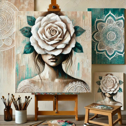 【New Arrival - 40% OFF】"Serenity Mandalas" Series - 'Bloom: White Rose Woman' P1203#03 | Original 🎨 Paint by Numbers | 💎 Diamond Painting (16"x20" / 40x50cm)