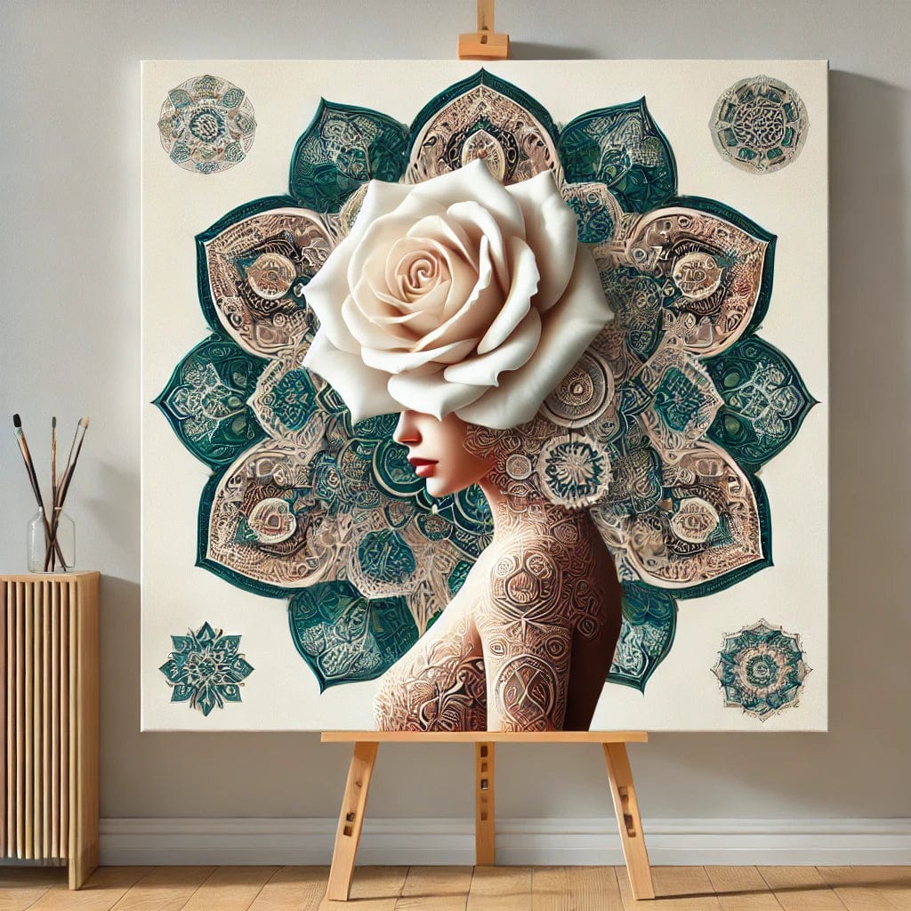 【New Arrival - 40% OFF】"Serenity Mandalas" Series - 'Bloom: White Rose Woman' P1203#10 | Original 🎨 Paint by Numbers | 💎 Diamond Painting (16"x16" / 40x40cm)