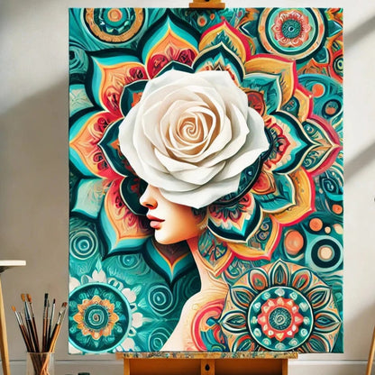 【New Arrival - 40% OFF】"Serenity Mandalas" Series - 'Bloom: White Rose Woman' P1203#11 | Original 🎨 Paint by Numbers | 💎 Diamond Painting (16"x20" / 40x50cm)