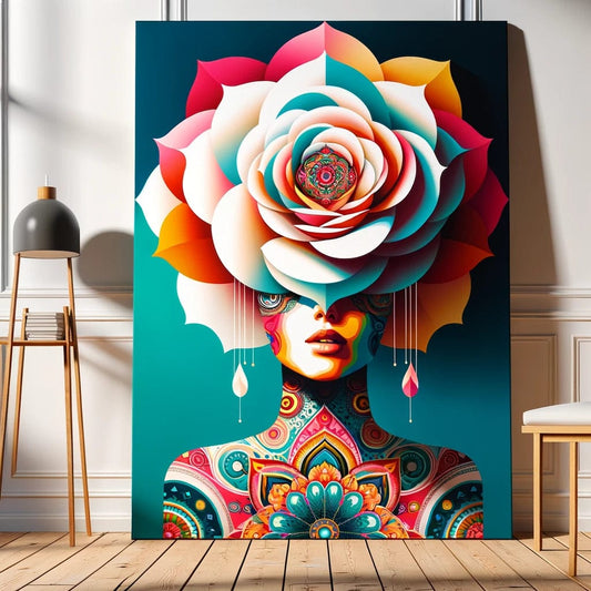 【New Arrival - 40% OFF】"Serenity Mandalas" Series - 'Bloom: White Rose Woman' P1203#12 | Original 🎨 Paint by Numbers | 💎 Diamond Painting (16"x20" / 40x50cm)