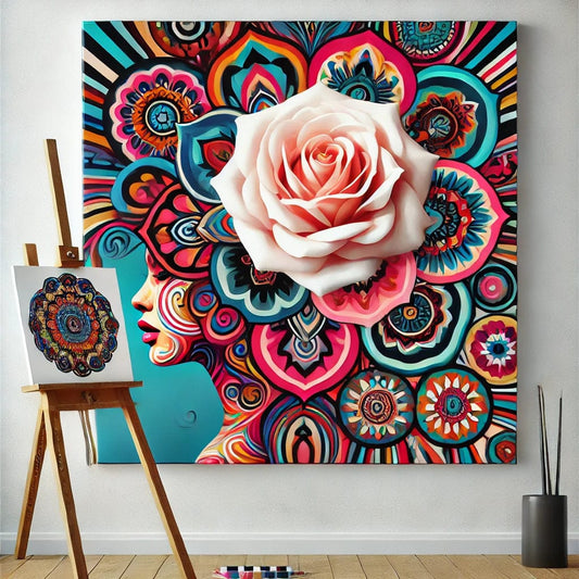 【New Arrival - 40% OFF】"Serenity Mandalas" Series - 'Bloom: White Rose Woman' P1203#13 | Original 🎨 Paint by Numbers | 💎 Diamond Painting (16"x16" / 40x40cm)