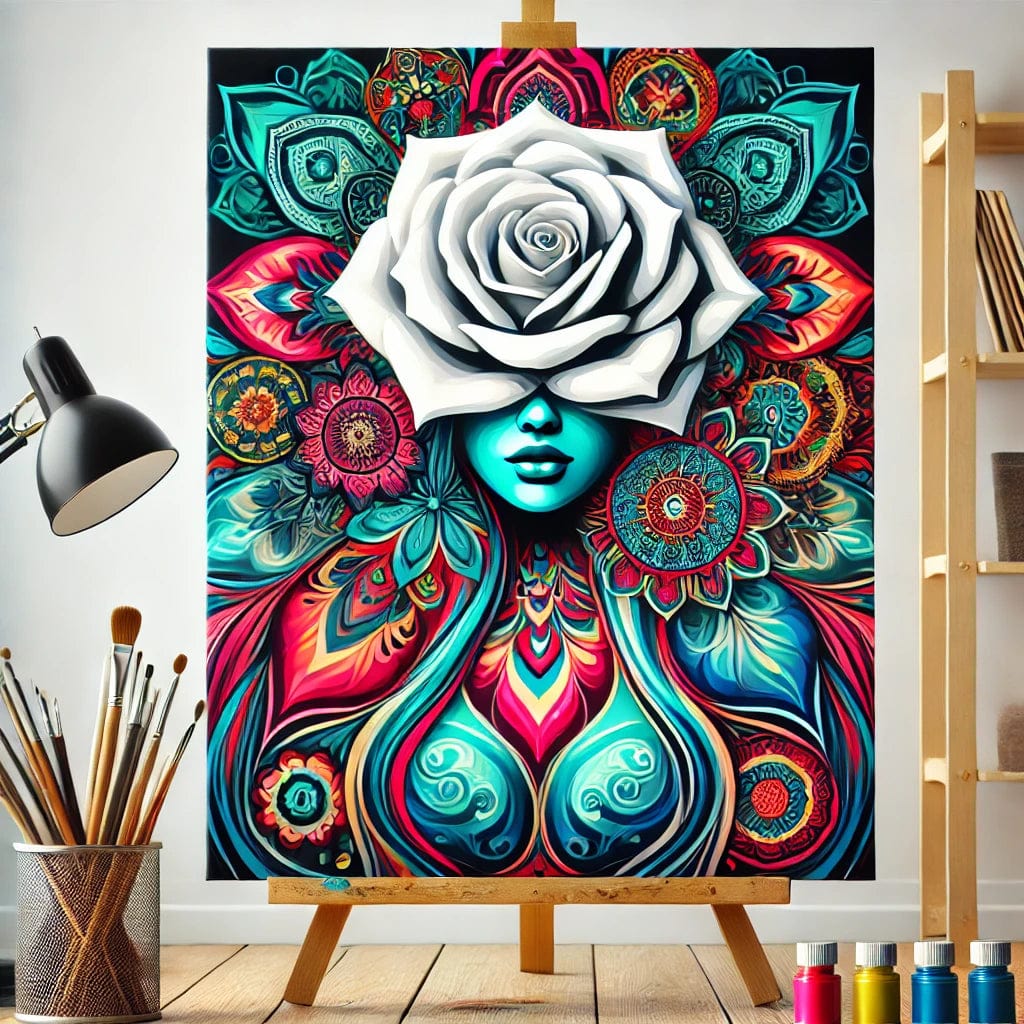 【New Arrival - 40% OFF】"Serenity Mandalas" Series - 'Bloom: White Rose Woman' P1203#14 | Original 🎨 Paint by Numbers | 💎 Diamond Painting (16"x20" / 40x50cm)