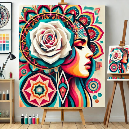 【New Arrival - 40% OFF】"Serenity Mandalas" Series - 'Bloom: White Rose Woman' P1203#16 | Original 🎨 Paint by Numbers | 💎 Diamond Painting (16"x20" / 40x50cm)