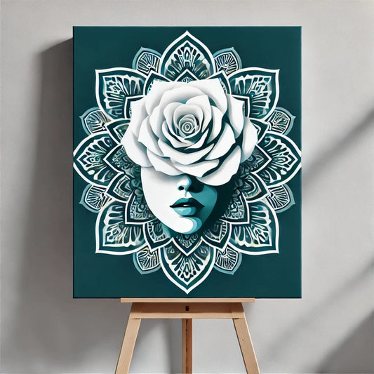 【New Arrival - 40% OFF】"Serenity Mandalas" Series - 'Bloom: White Rose Woman' P1203#20 | Original 🎨 Paint by Numbers | 💎 Diamond Painting (16"x20" / 40x50cm)