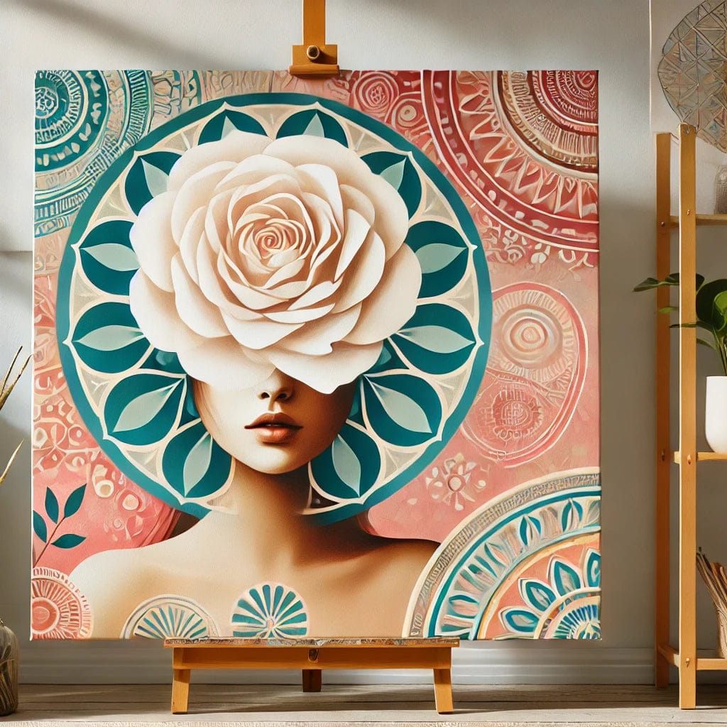 【New Arrival - 40% OFF】"Serenity Mandalas" Series - 'Bloom: White Rose Woman' P1203#22 | Original 🎨 Paint by Numbers | 💎 Diamond Painting (16"x16" / 40x40cm)