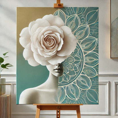 【New Arrival - 40% OFF】"Serenity Mandalas" Series - 'Bloom: White Rose Woman' P1203#23 | Original 🎨 Paint by Numbers | 💎 Diamond Painting (16"x20" / 40x50cm)