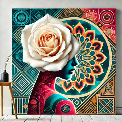 【New Arrival - 40% OFF】"Serenity Mandalas" Series - 'Bloom: White Rose Woman' P1203#27 | Original 🎨 Paint by Numbers | 💎 Diamond Painting (16"x16" / 40x40cm)