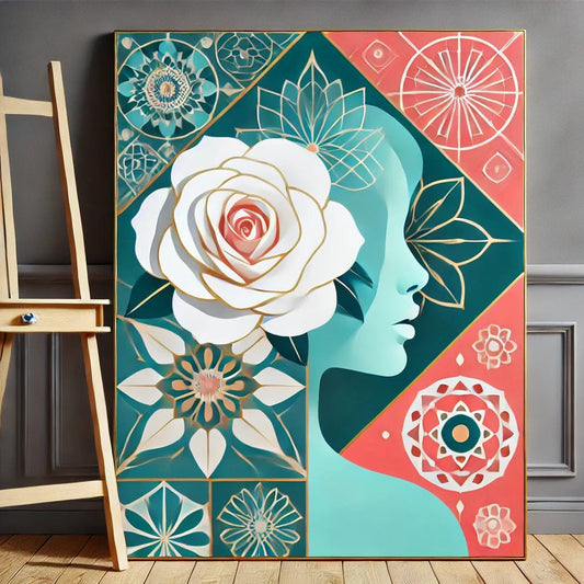 【New Arrival - 40% OFF】"Serenity Mandalas" Series - 'Bloom: White Rose Woman' P1203#30 | Original 🎨 Paint by Numbers | 💎 Diamond Painting (16"x20" / 40x50cm)