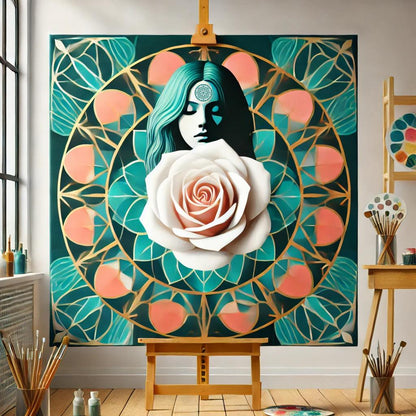 【New Arrival - 40% OFF】"Serenity Mandalas" Series - 'Bloom: White Rose Woman' P1203#36 | Original 🎨 Paint by Numbers | 💎 Diamond Painting (16"x16" / 40x40cm)