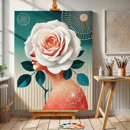 【New Arrival - 40% OFF】"Serenity Mandalas" Series - 'Bloom: White Rose Woman' P1203#43 | Original 🎨 Paint by Numbers | 💎 Diamond Painting (16"x20" / 40x50cm)