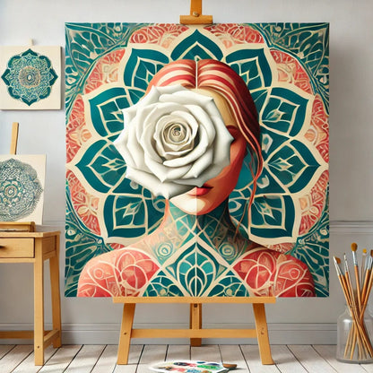 【New Arrival - 40% OFF】"Serenity Mandalas" Series - 'Bloom: White Rose Woman' P1203#44 | Original 🎨 Paint by Numbers | 💎 Diamond Painting (16"x16" / 40x40cm)