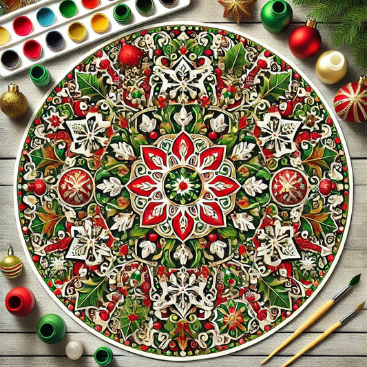 "Serenity Mandalas" Series - Christmas P16#08 | Original Paint by Numbers 🎨&💎 Diamond Painting (diameter 16" / 40cm)